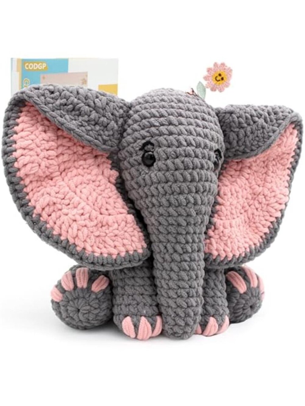 Beginner Crochet Kit Elephant Amigurumi DIY Craft Set Chenille Yarn With Hook
